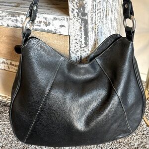 I Santi Black Leather Satchel Shoulder Bag made‎ in Italy